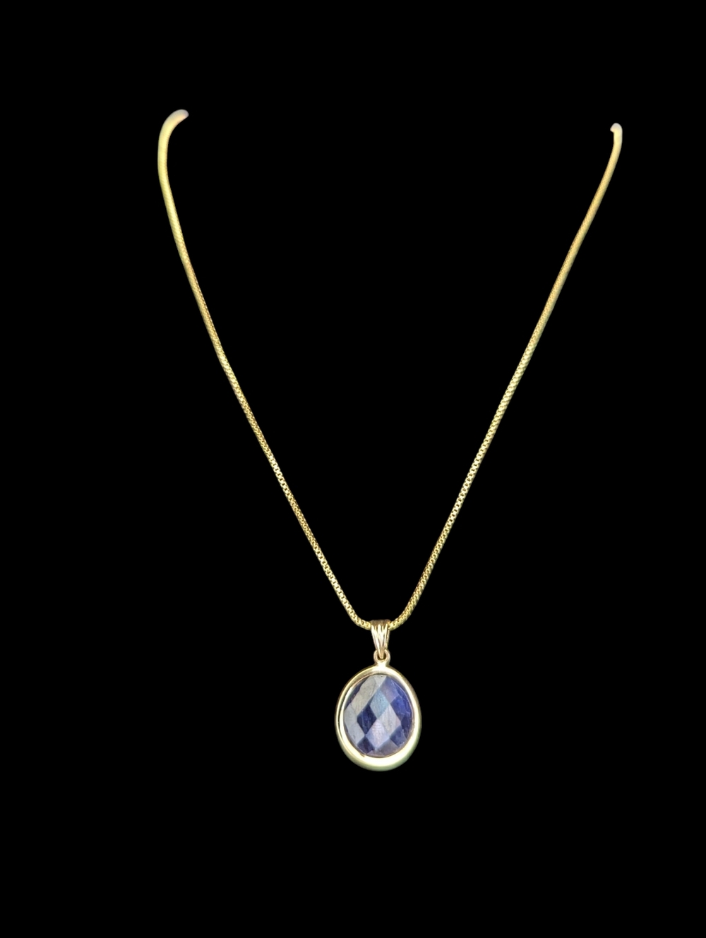 14k Solid Gold Faceted Blue Sapphire Pendant
